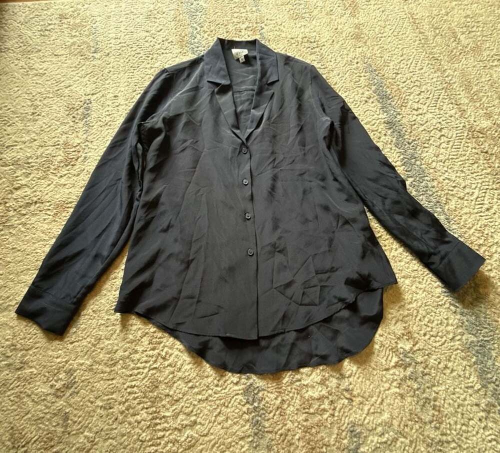 Serena Shirt in Classic Navy  100% Silk Long Sleeve Button Down Blouse